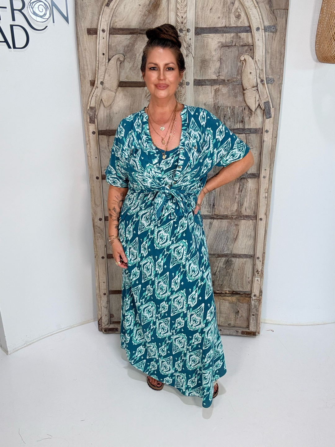 Slip Dress | Bias Cut | Teal Ikat - Saffron Road