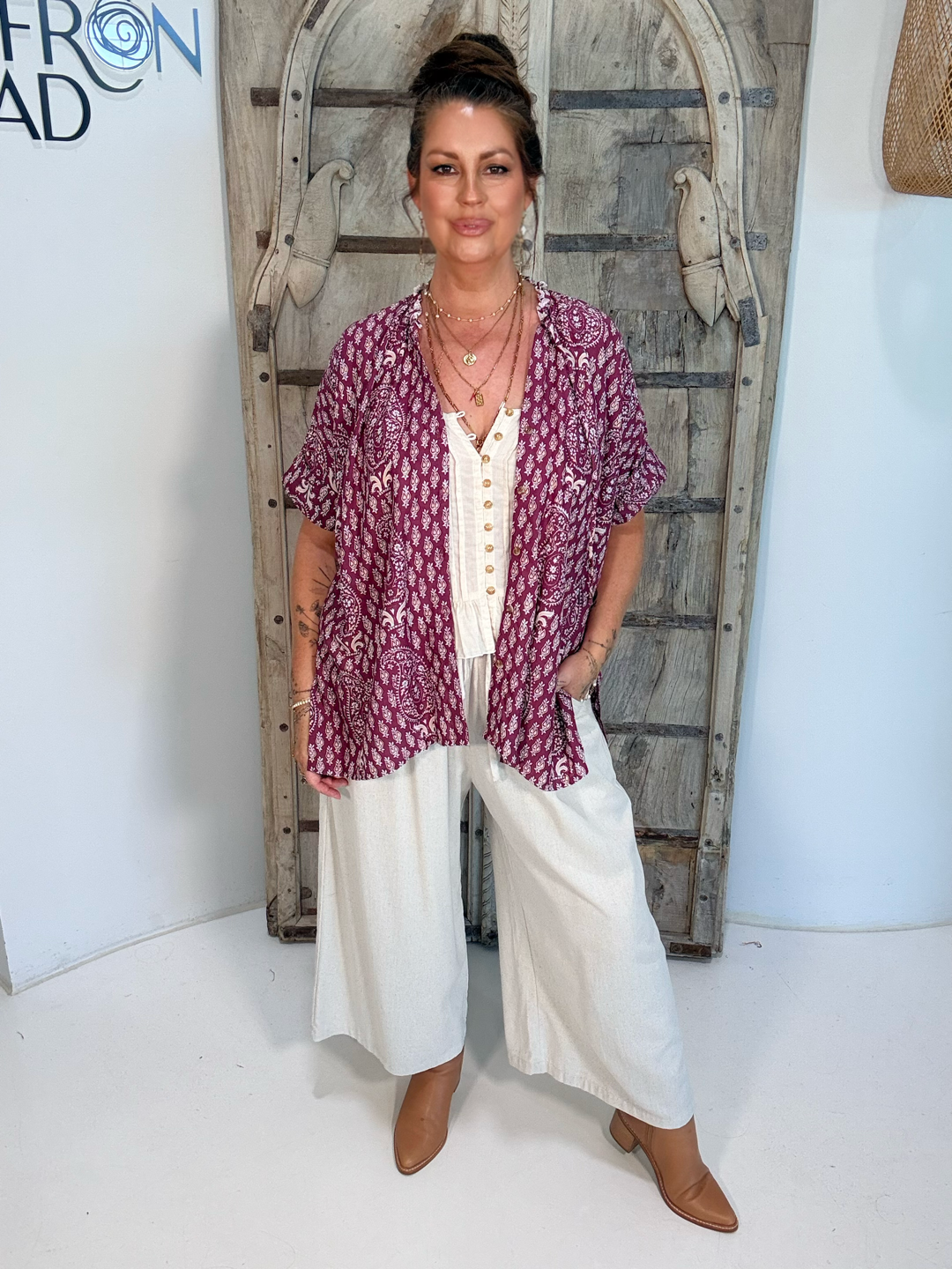 Madison Shirt | Plum Block Print - Saffron Road
