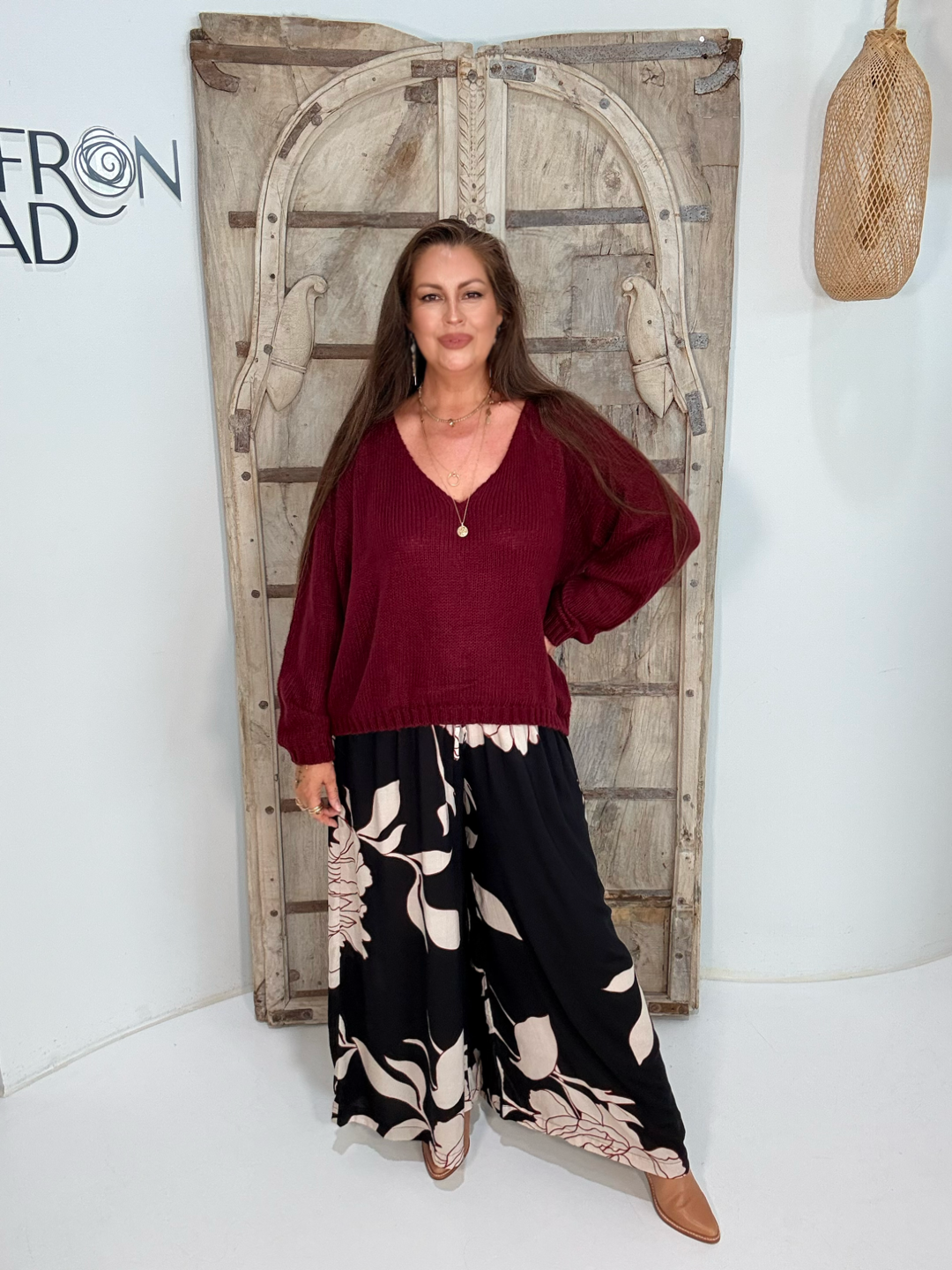 V Neck Jumper | Mohair Knit | Bordeaux - Saffron Road