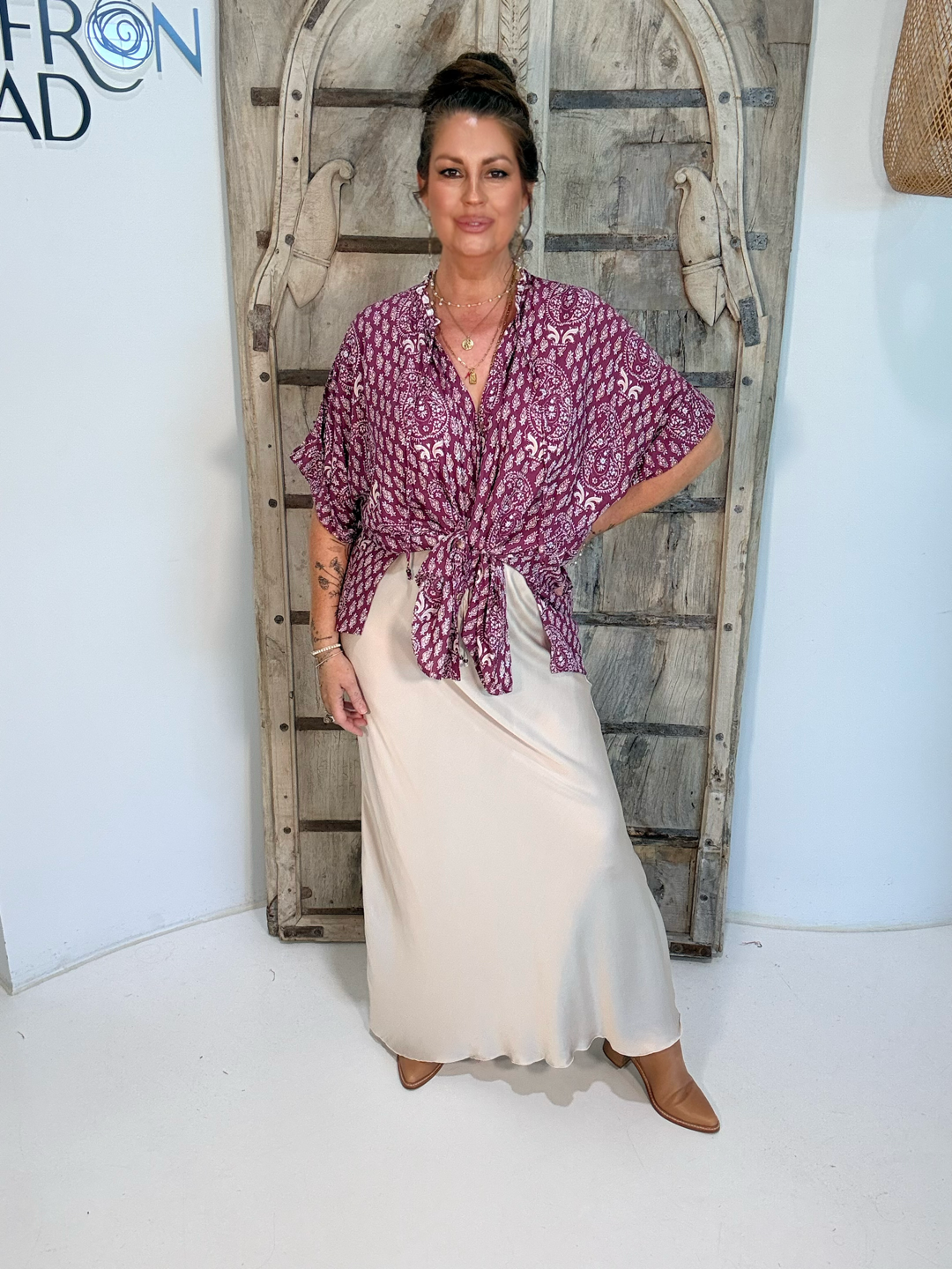 Madison Shirt | Plum Block Print - Saffron Road