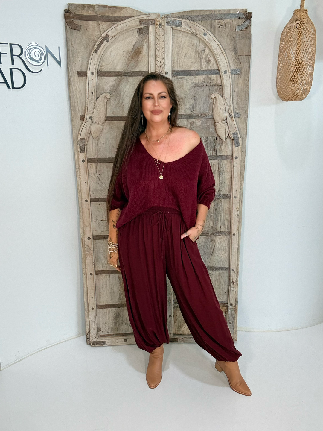 V Neck Jumper | Mohair Knit | Bordeaux - Saffron Road
