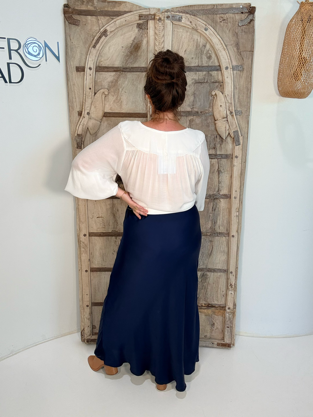 Violet Skirt | Satin Viscose | Navy - Saffron Road