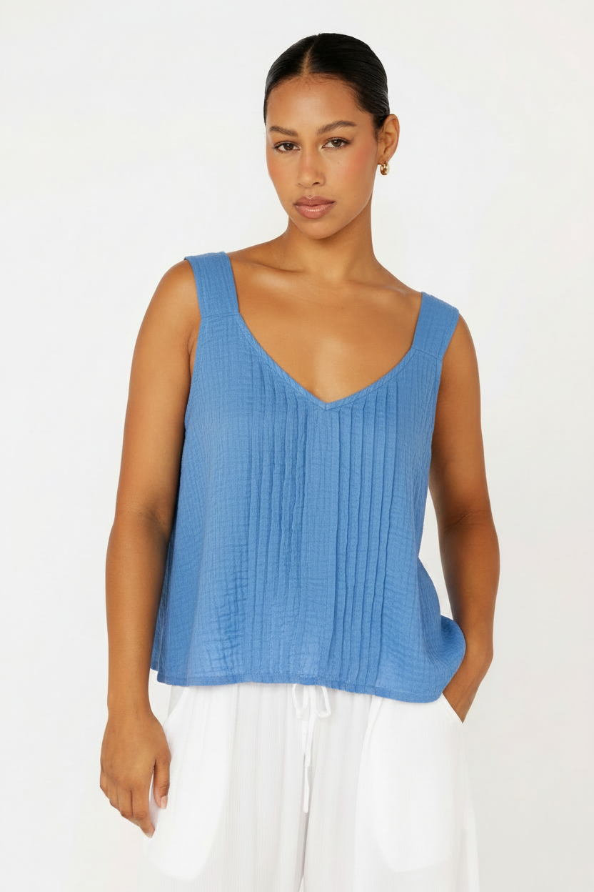 Mykonos Tank | Cornflower Blue Crinkle - Saffron Road