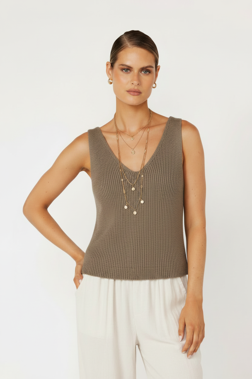 Cotton Knit Tank | Deep Taupe - Saffron Road
