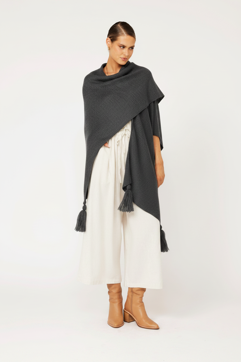 Shawl Wrap | Mohair Knit | Carbon - Saffron Road