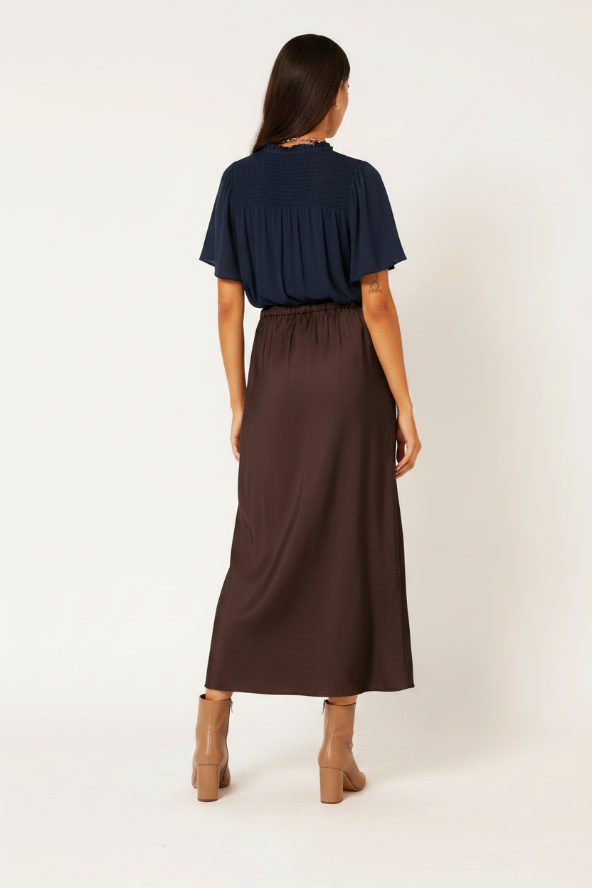 Freddie Blouse Flutter Sleeve | Navy - Saffron Road
