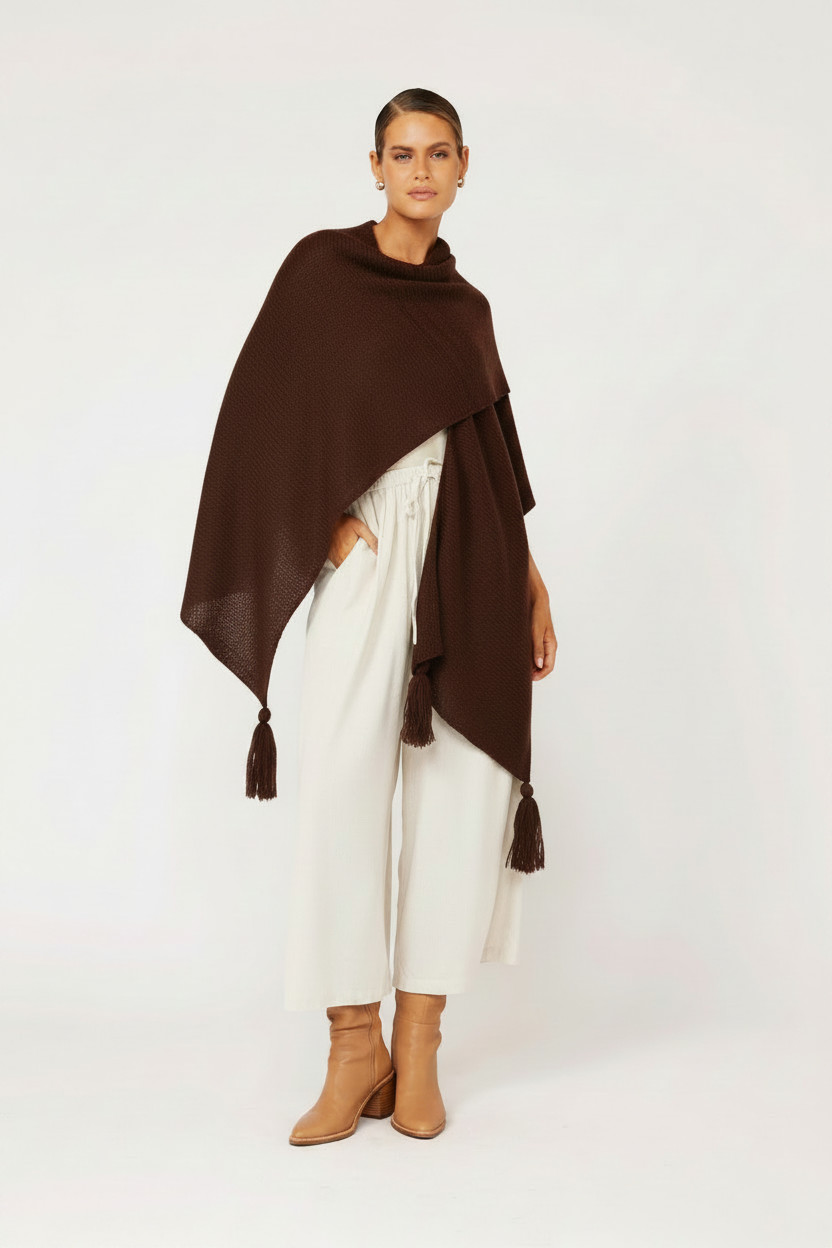 Shawl Wrap | Mohair Knit | Bitter Chocolate - Saffron Road