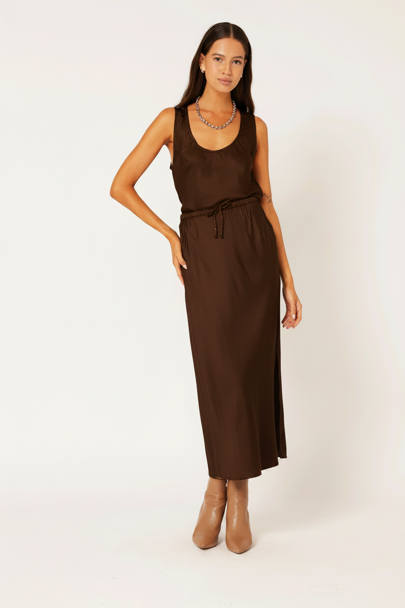 Violet Skirt | Satin Viscose | Chocolate - Saffron Road