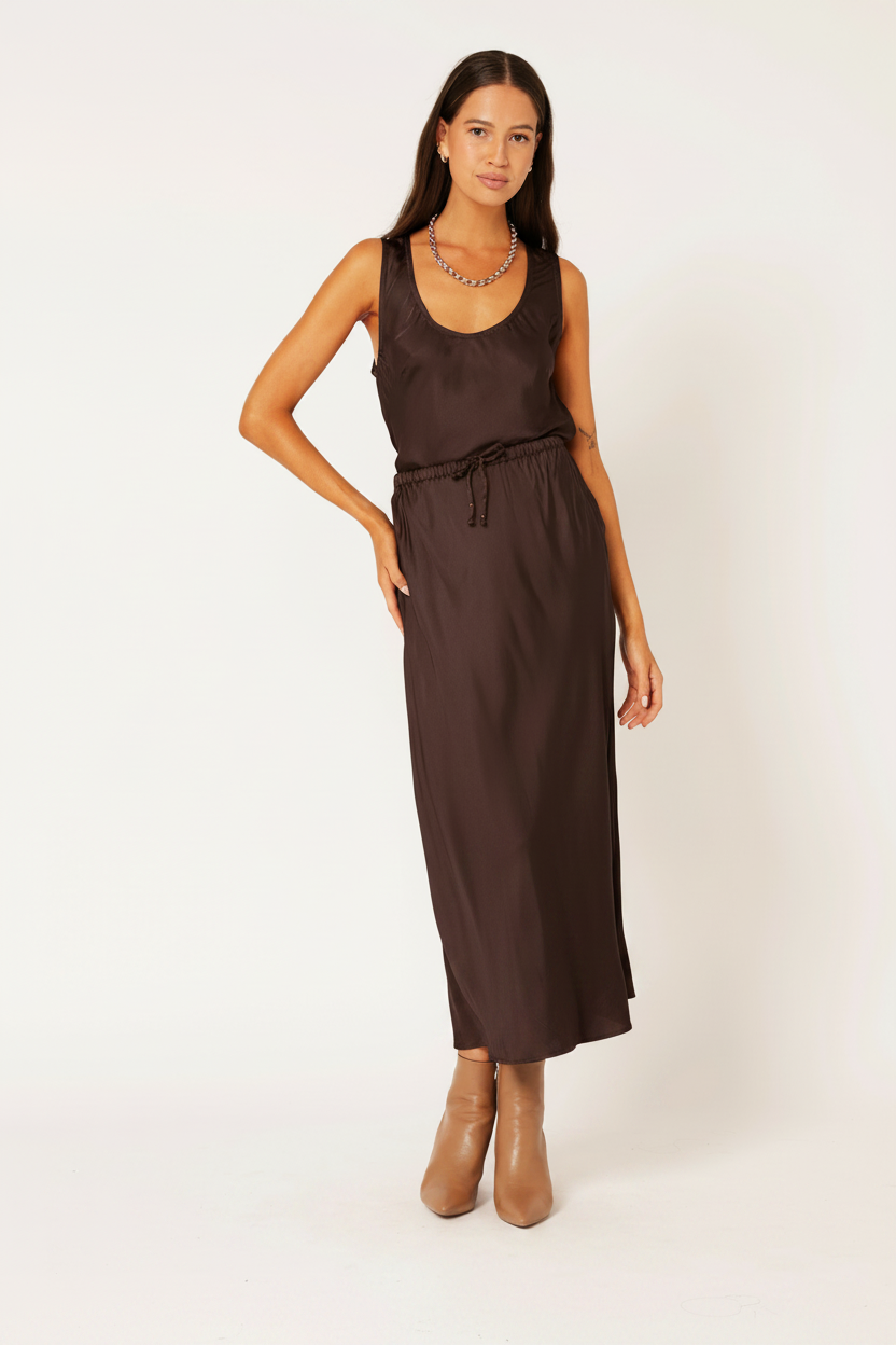 Violet Skirt | Satin Viscose | Chocolate - Saffron Road