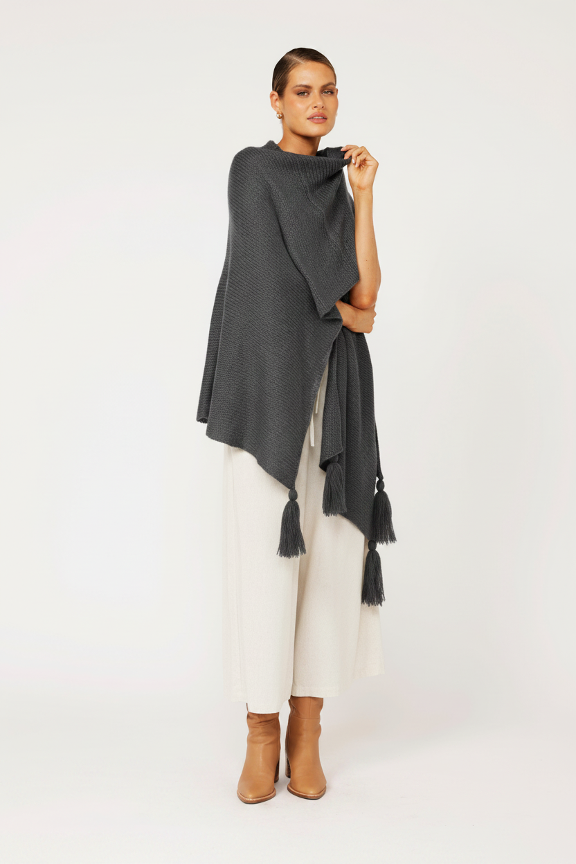 Shawl Wrap | Mohair Knit | Carbon - Saffron Road