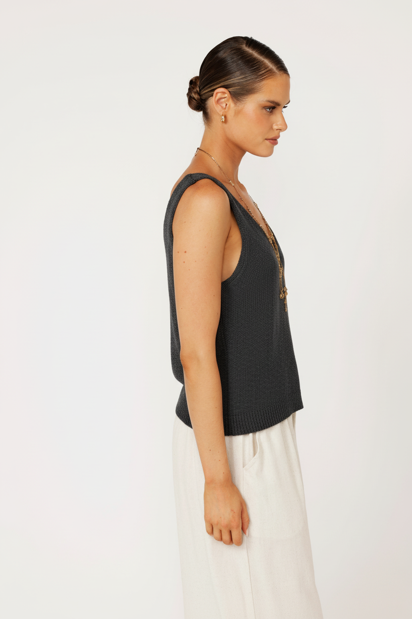 Cotton Knit Tank | Dark Grey - Saffron Road