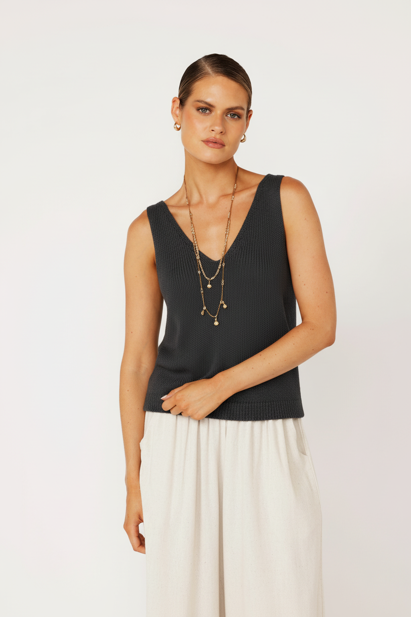 Cotton Knit Tank | Dark Grey - Saffron Road