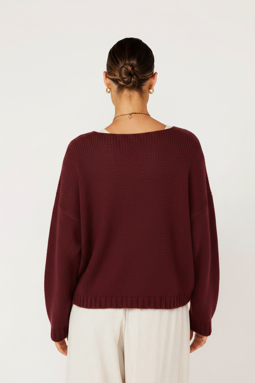 V Neck Jumper | Mohair Knit | Bordeaux - Saffron Road