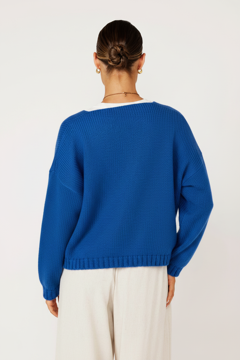 V Neck Jumper | Mohair Knit | Cobalt Blue - Saffron Road