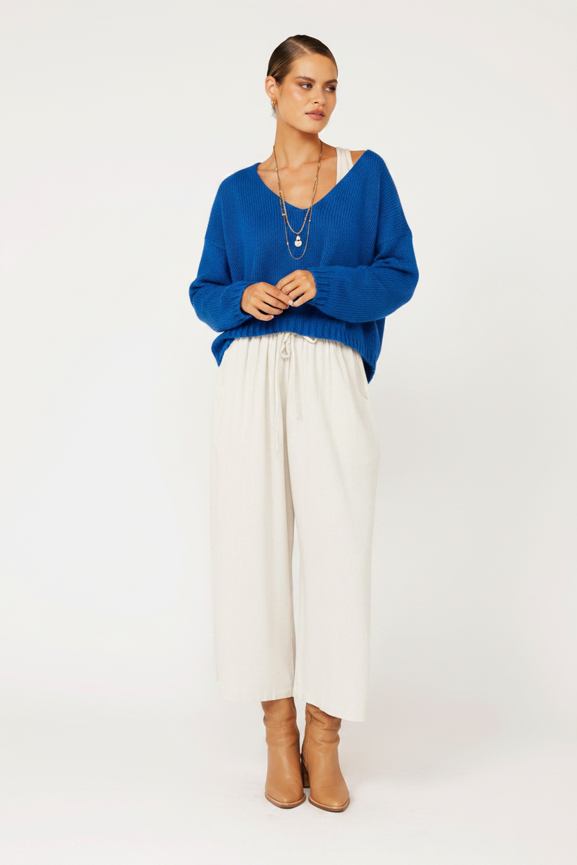 V Neck Jumper | Mohair Knit | Cobalt Blue - Saffron Road