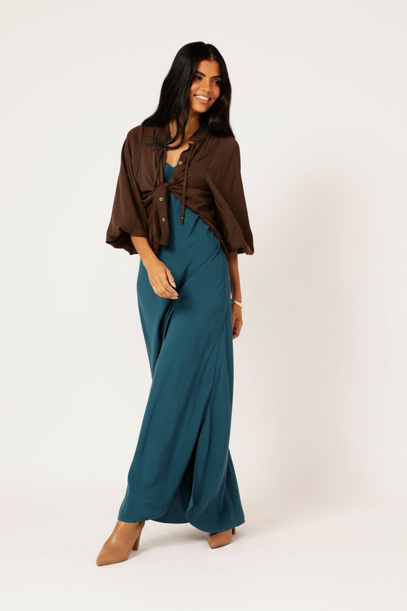 Luna Blouse | Satin Viscose | Chocolate - Saffron Road