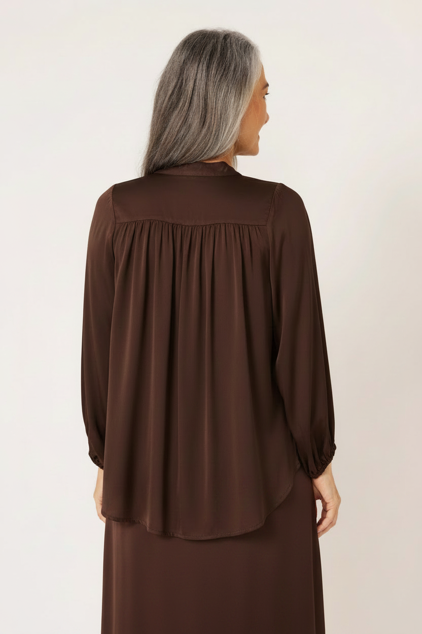 Luna Blouse | Satin Viscose | Chocolate - Saffron Road