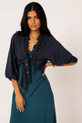 Luna Blouse | Satin Viscose | Navy - Saffron Road