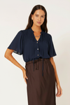 Freddie Blouse Flutter Sleeve | Navy