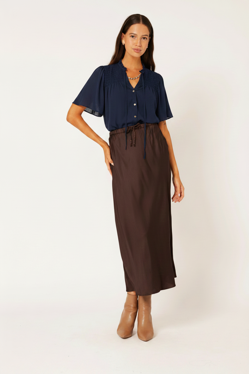 Freddie Blouse Flutter Sleeve | Navy - Saffron Road