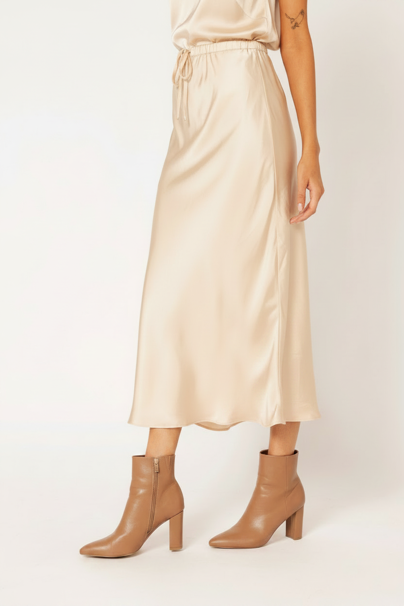 Violet Skirt | Satin Viscose | Oyster - Saffron Road