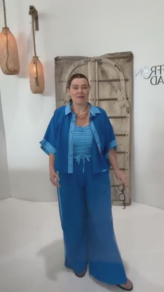 Border Pant | Cobalt Blue | Tencel Linen - Saffron Road