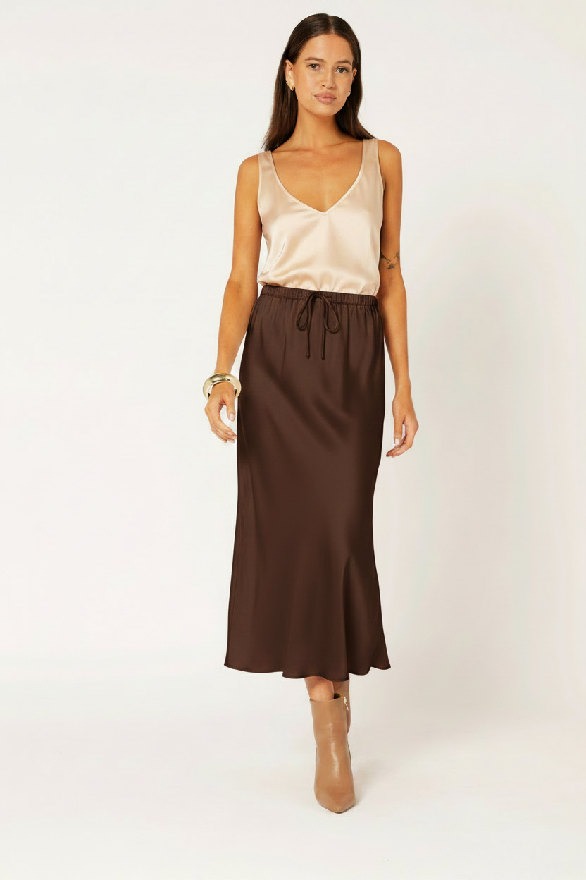 Violet Skirt | Satin Viscose | Chocolate - Saffron Road