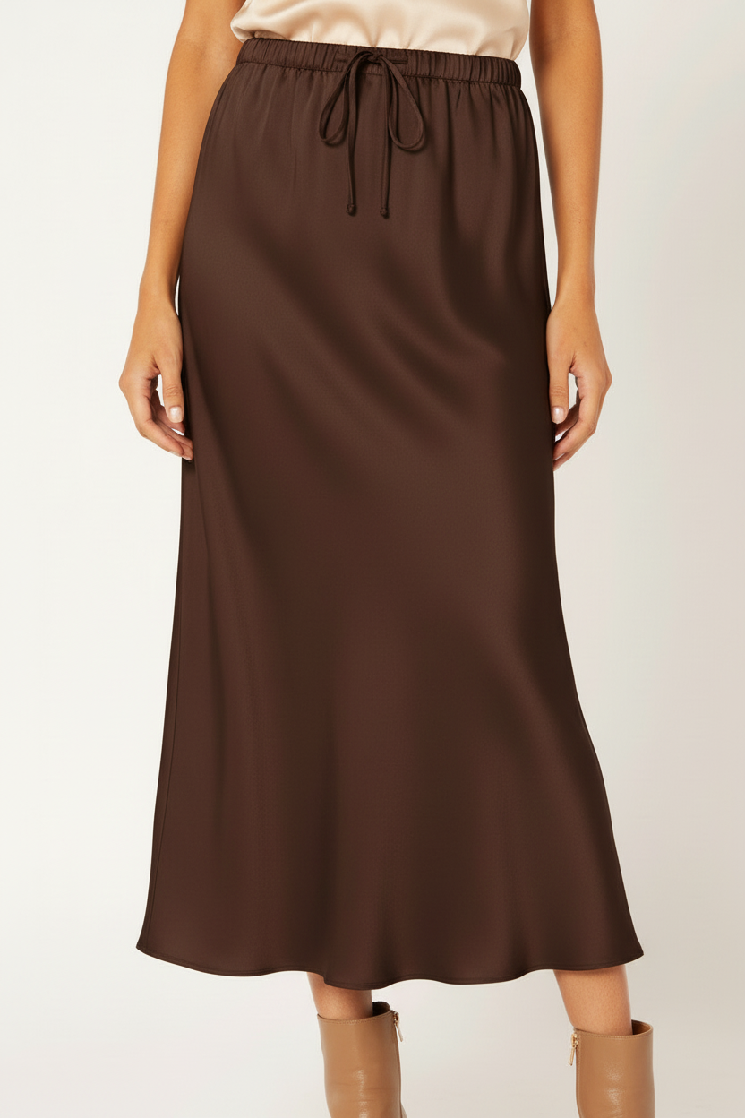 Violet Skirt | Satin Viscose | Chocolate - Saffron Road