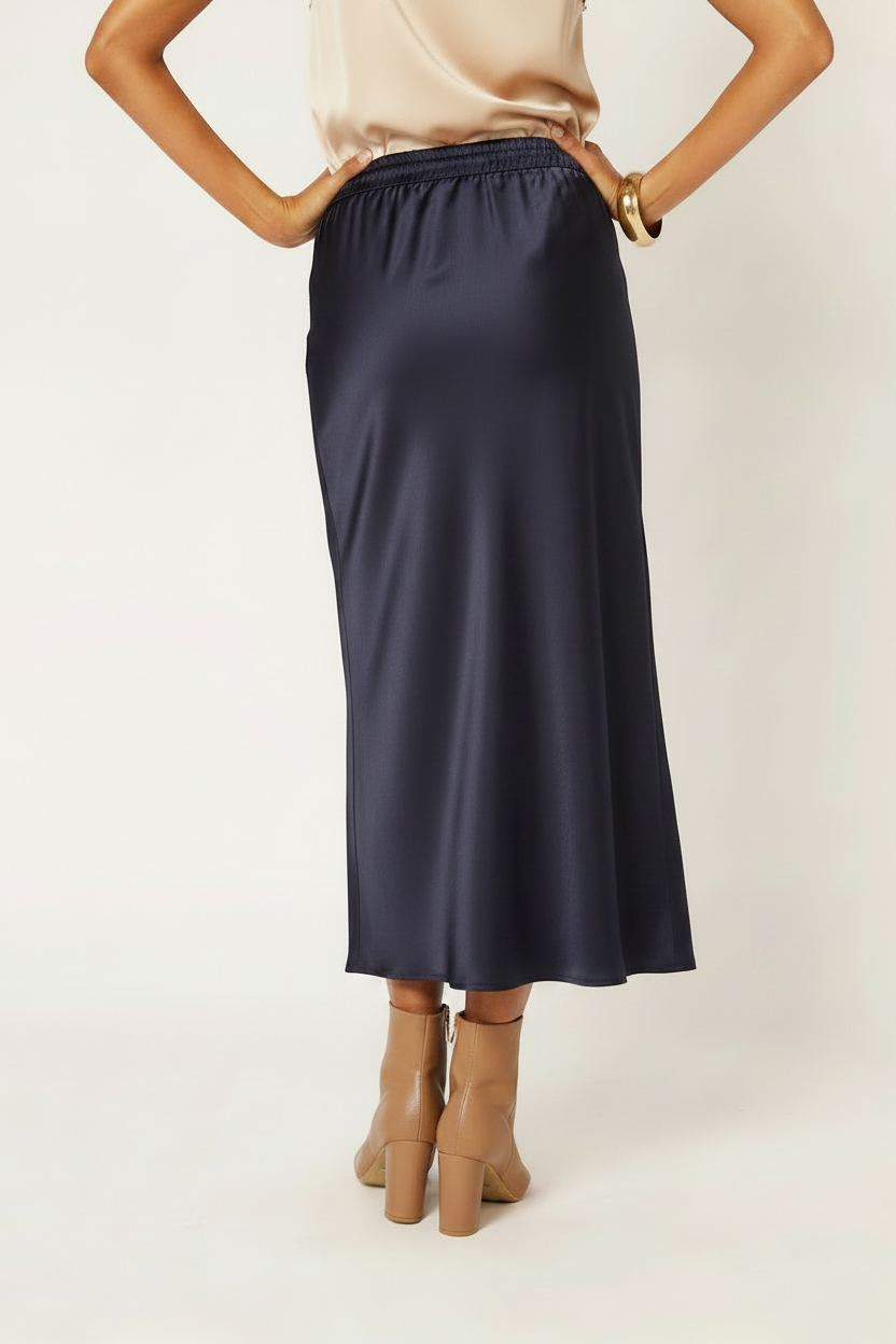 Violet Skirt | Satin Viscose | Navy - Saffron Road