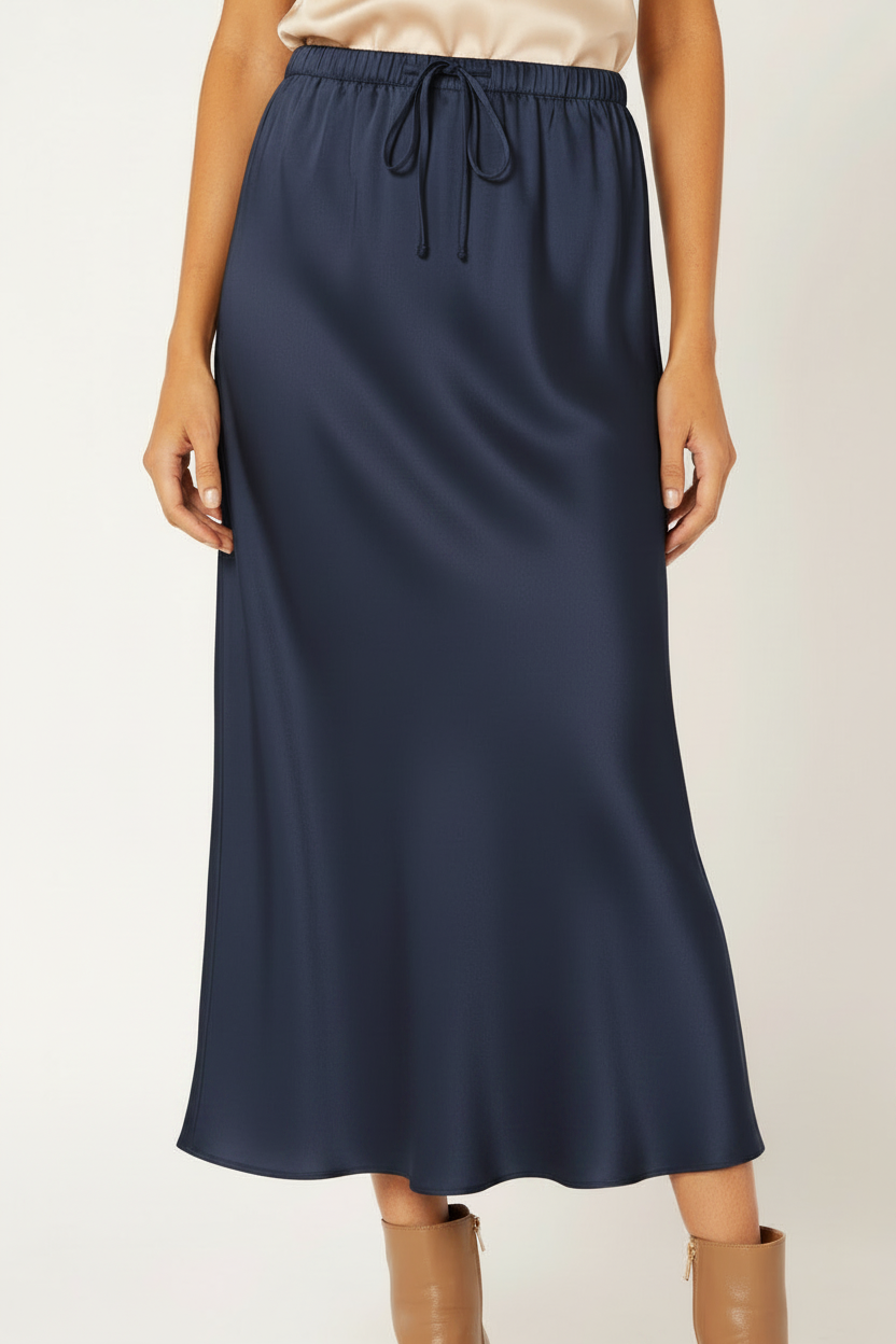 Violet Skirt | Satin Viscose | Navy - Saffron Road