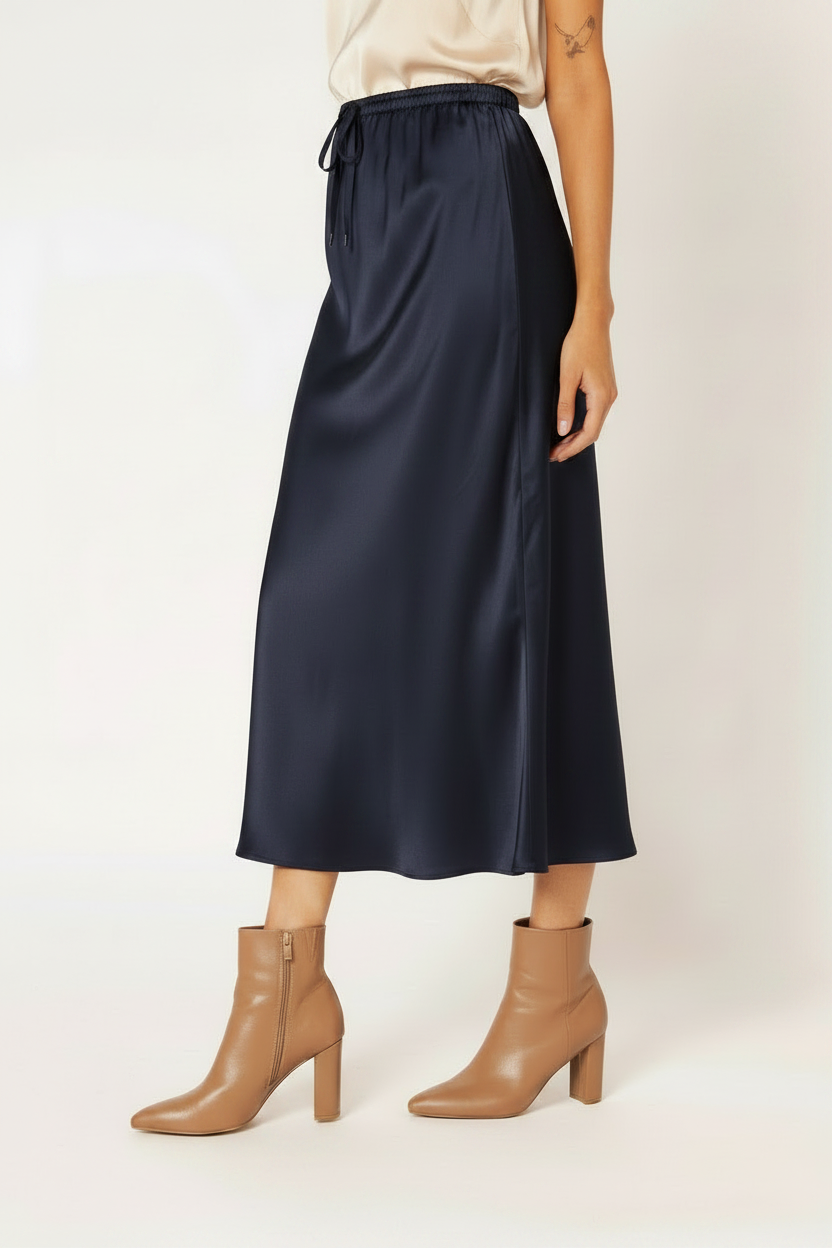Violet Skirt | Satin Viscose | Navy - Saffron Road