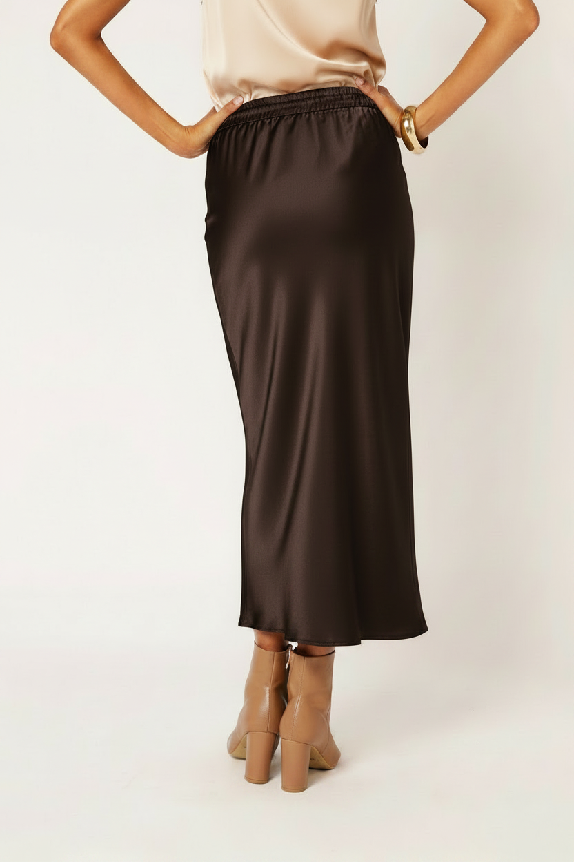 Violet Skirt | Satin Viscose | Chocolate - Saffron Road