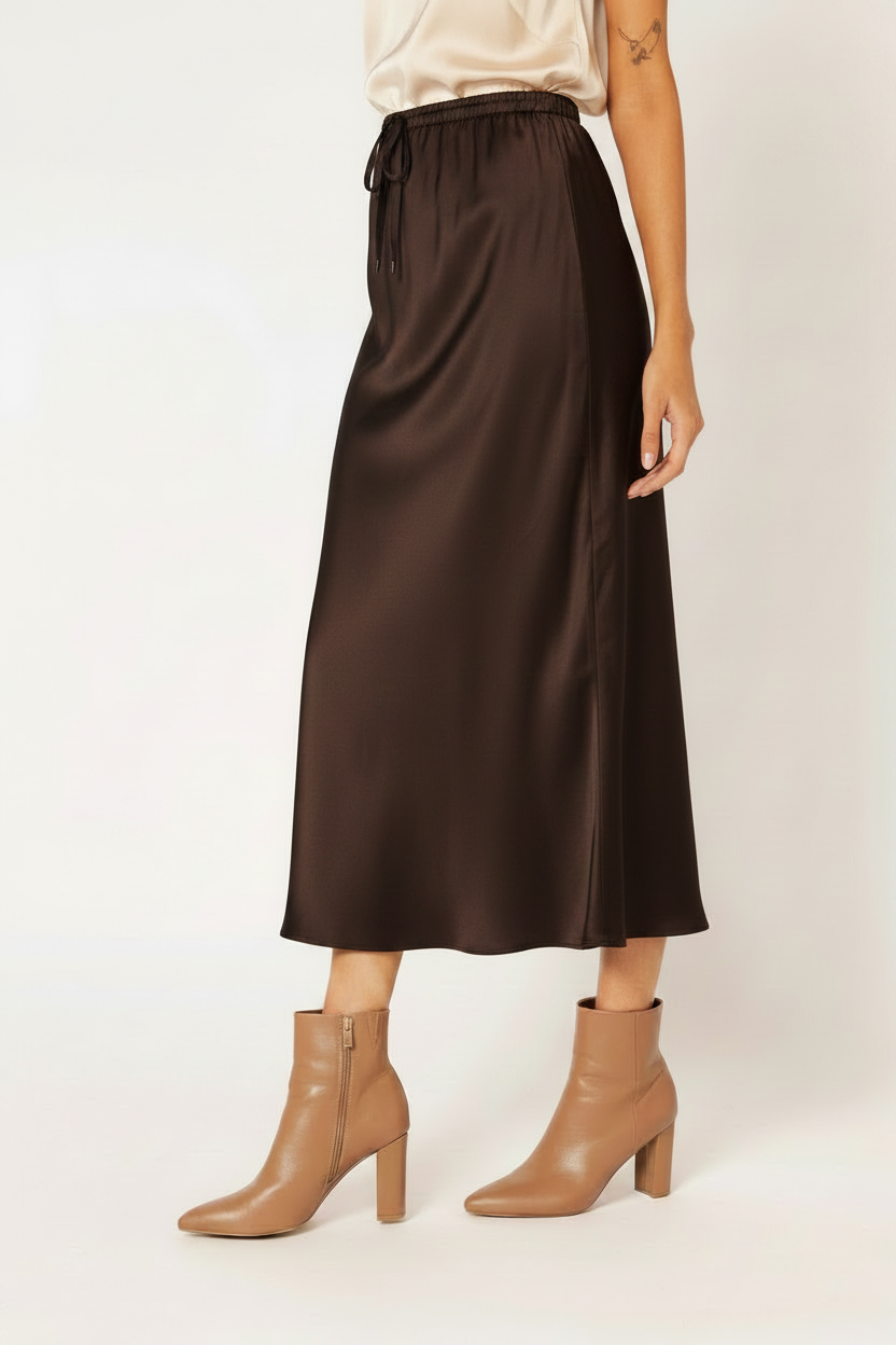 Violet Skirt | Satin Viscose | Chocolate - Saffron Road