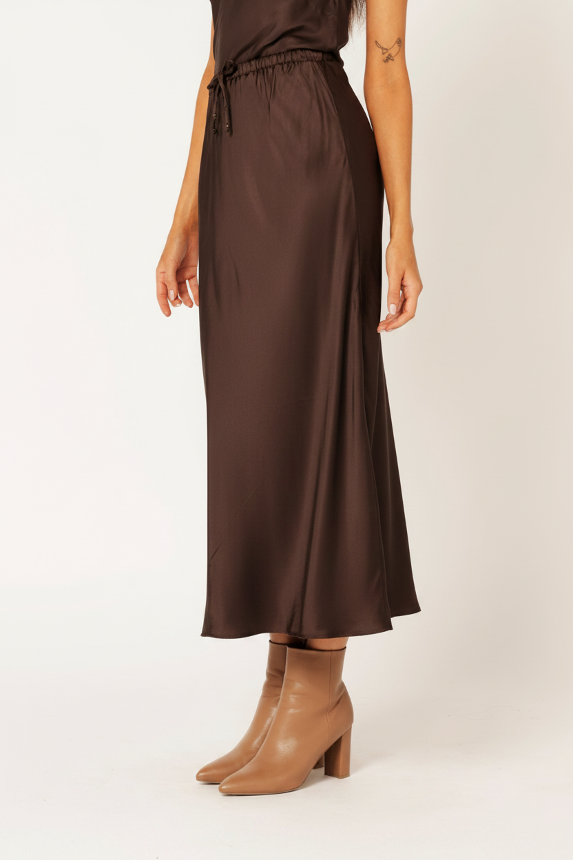 Violet Skirt | Satin Viscose | Chocolate - Saffron Road