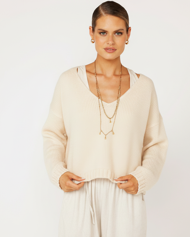 V Neck Jumper | Mohair Knit | Cream - Saffron Road