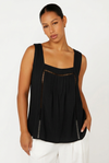 Lotus Tank with Lace | LONG | Black Crinkle