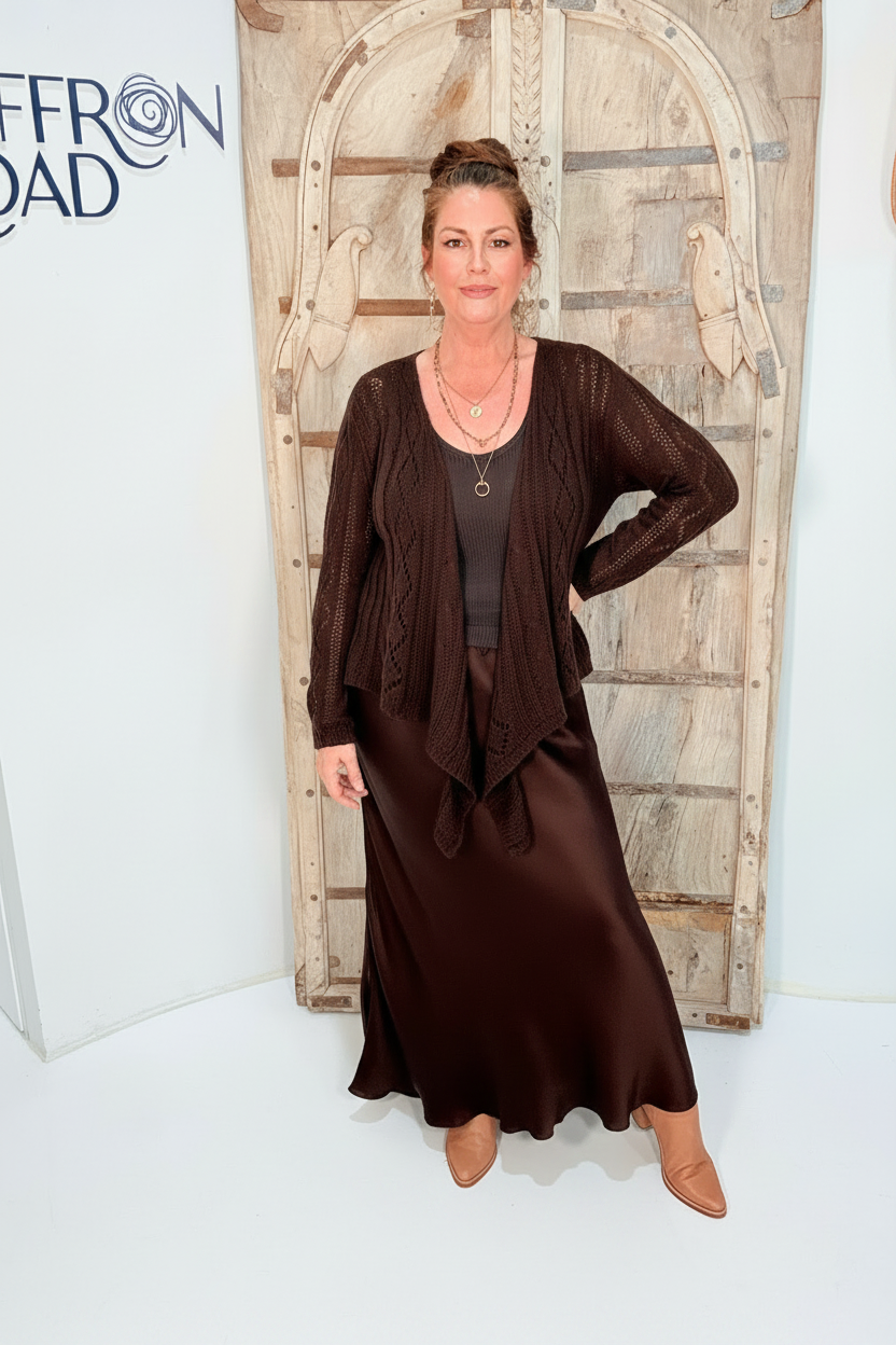 Waterfall Wrap Cardigan | Mohair Knit | Chocolate - Saffron Road