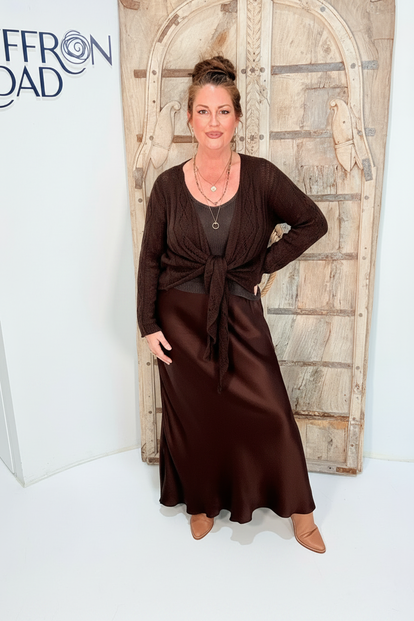 Waterfall Wrap Cardigan | Mohair Knit | Chocolate - Saffron Road