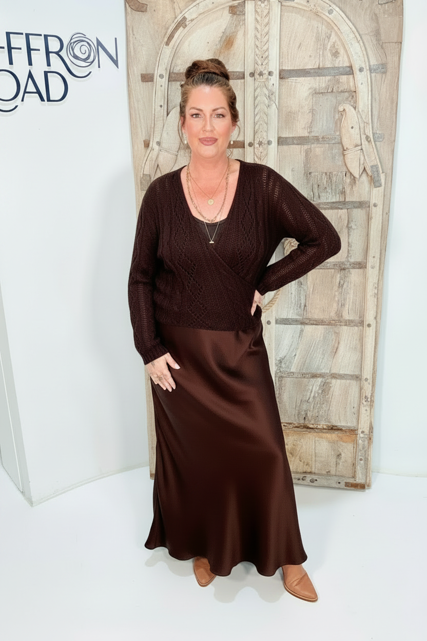 Waterfall Wrap Cardigan | Mohair Knit | Chocolate - Saffron Road