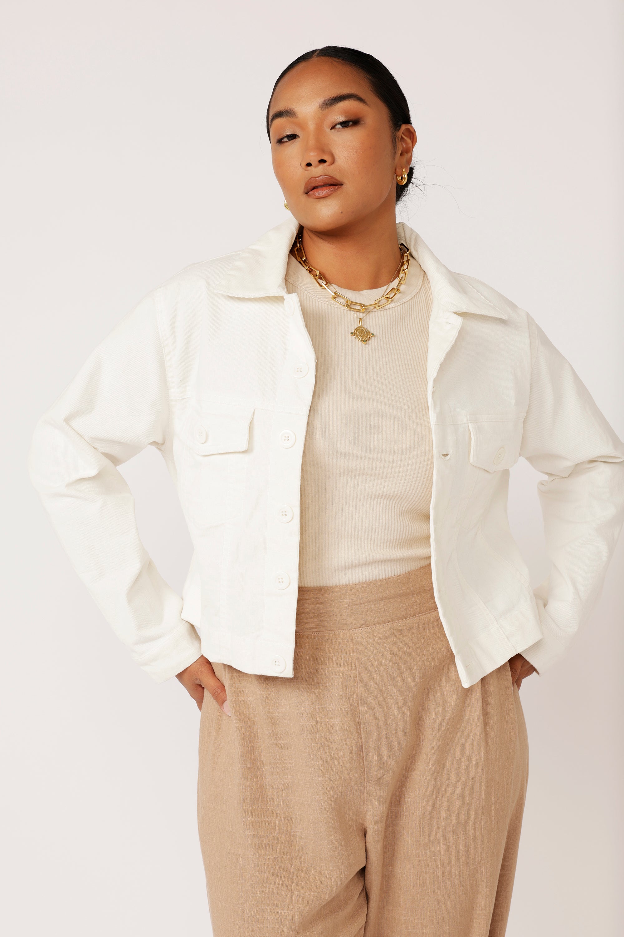 Vegas Jacket CROPPED | Cream - Saffron Road