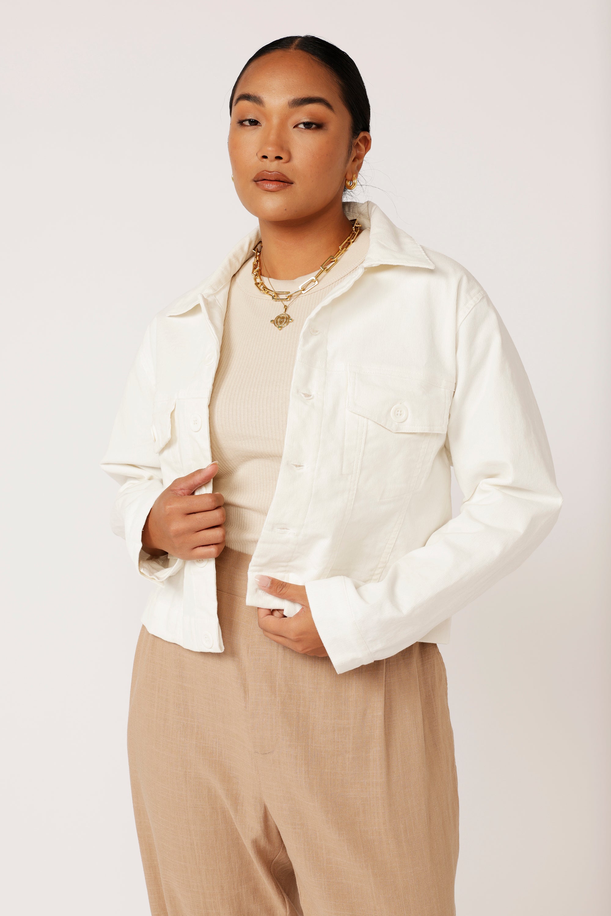 Vegas Jacket CROPPED | Cream - Saffron Road