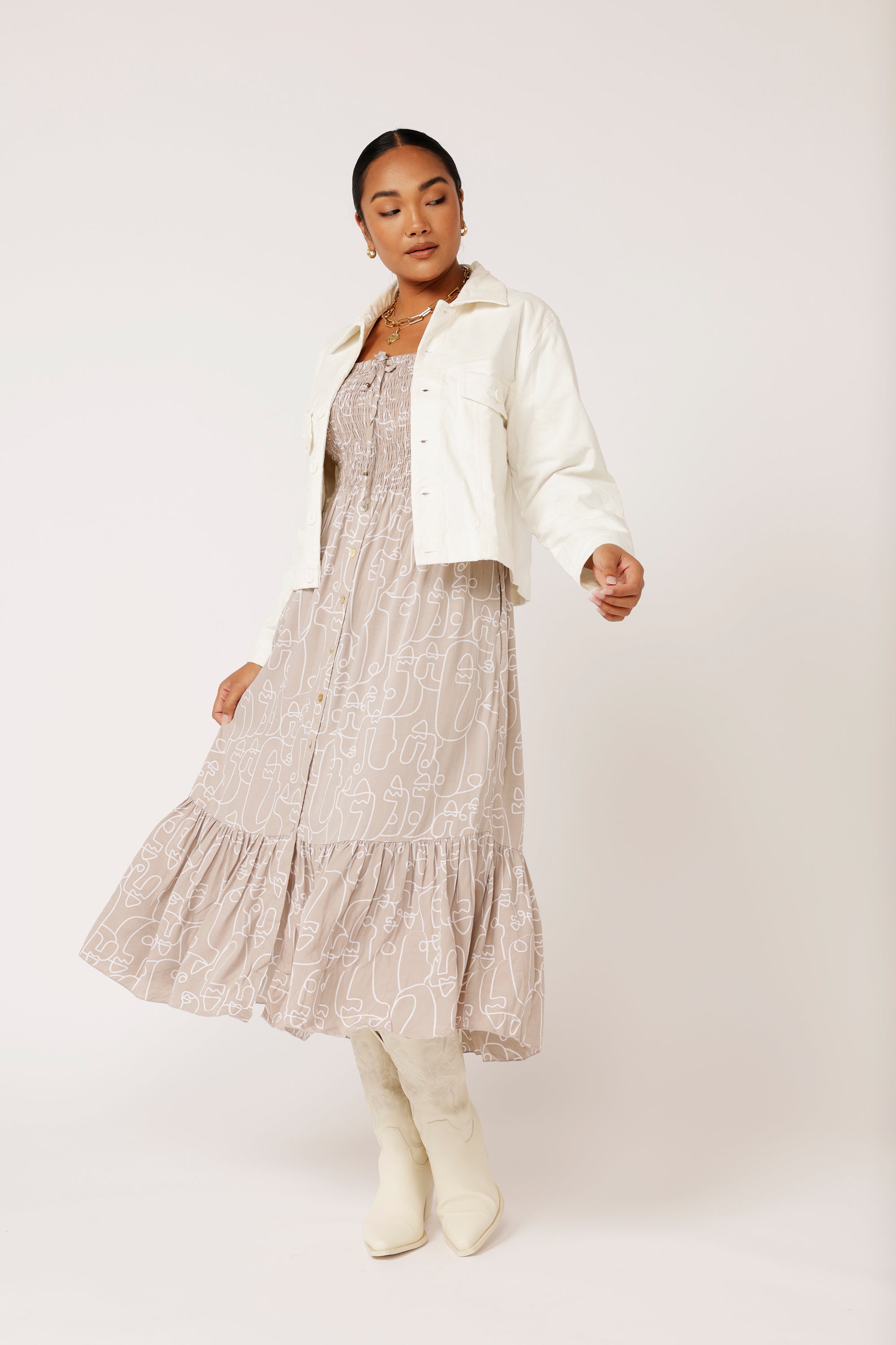 Harper Midi Dress | Beige Portrait - Saffron Road