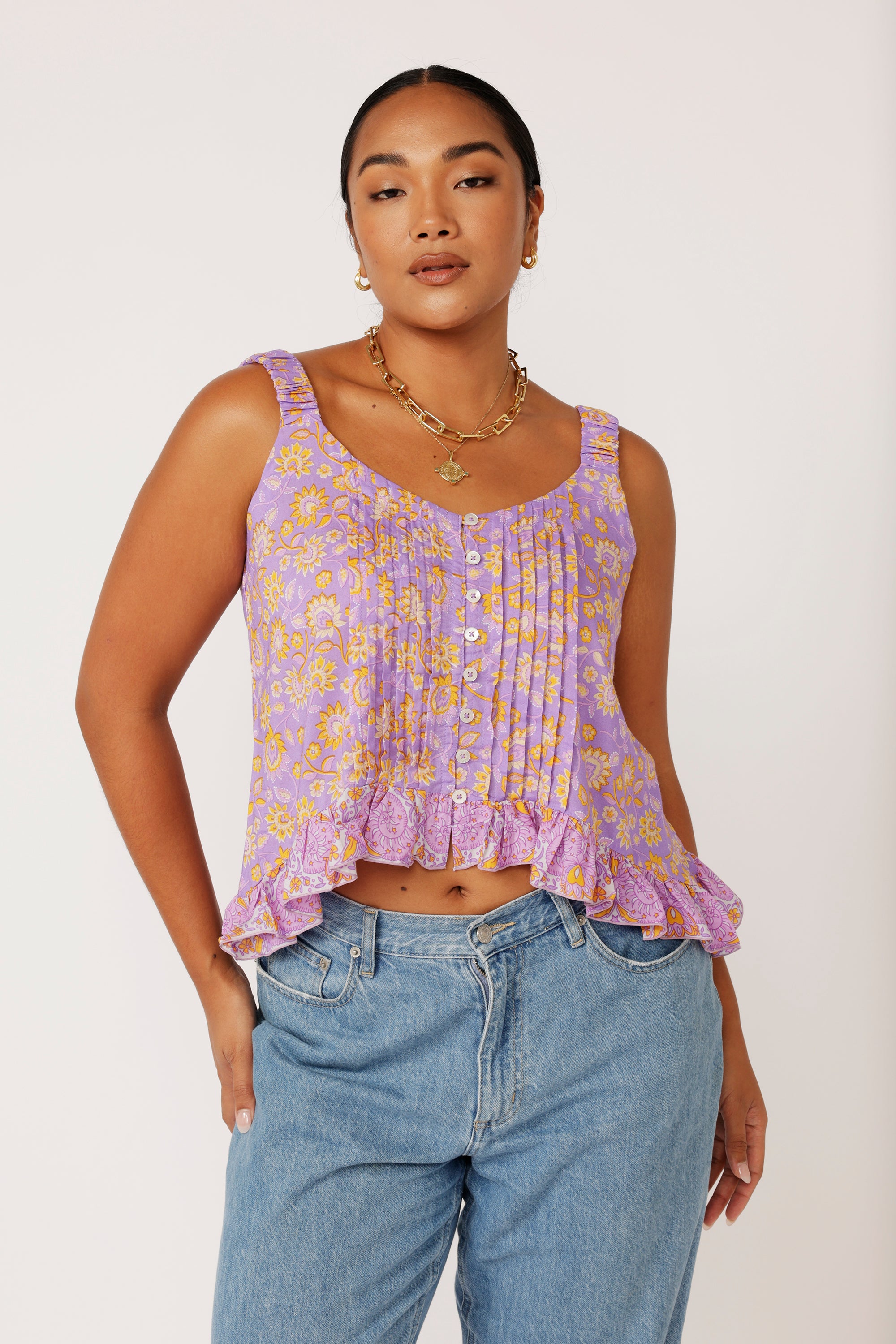 Lily Rose Cropped Singlet | Moon Circle - Saffron Road