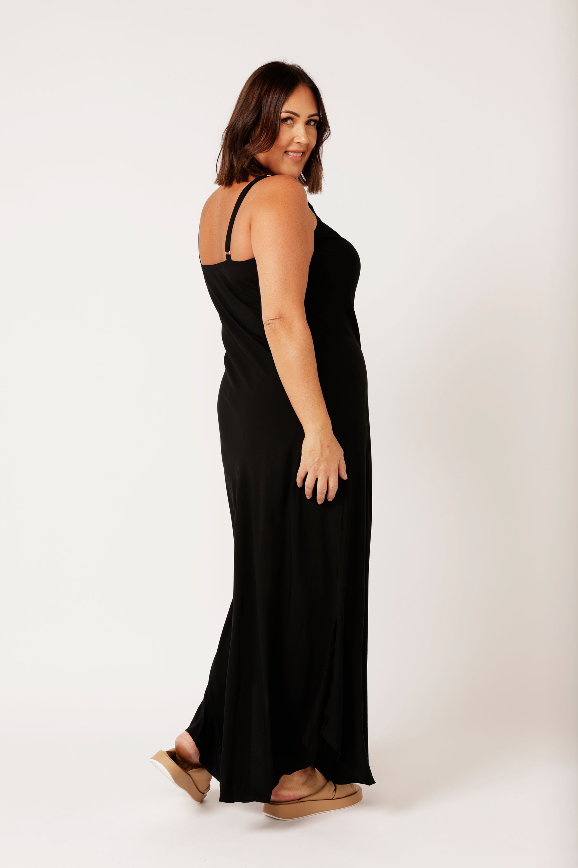 Saffron Road Super Maxi Slip Dress Mid Weight Rayon Black