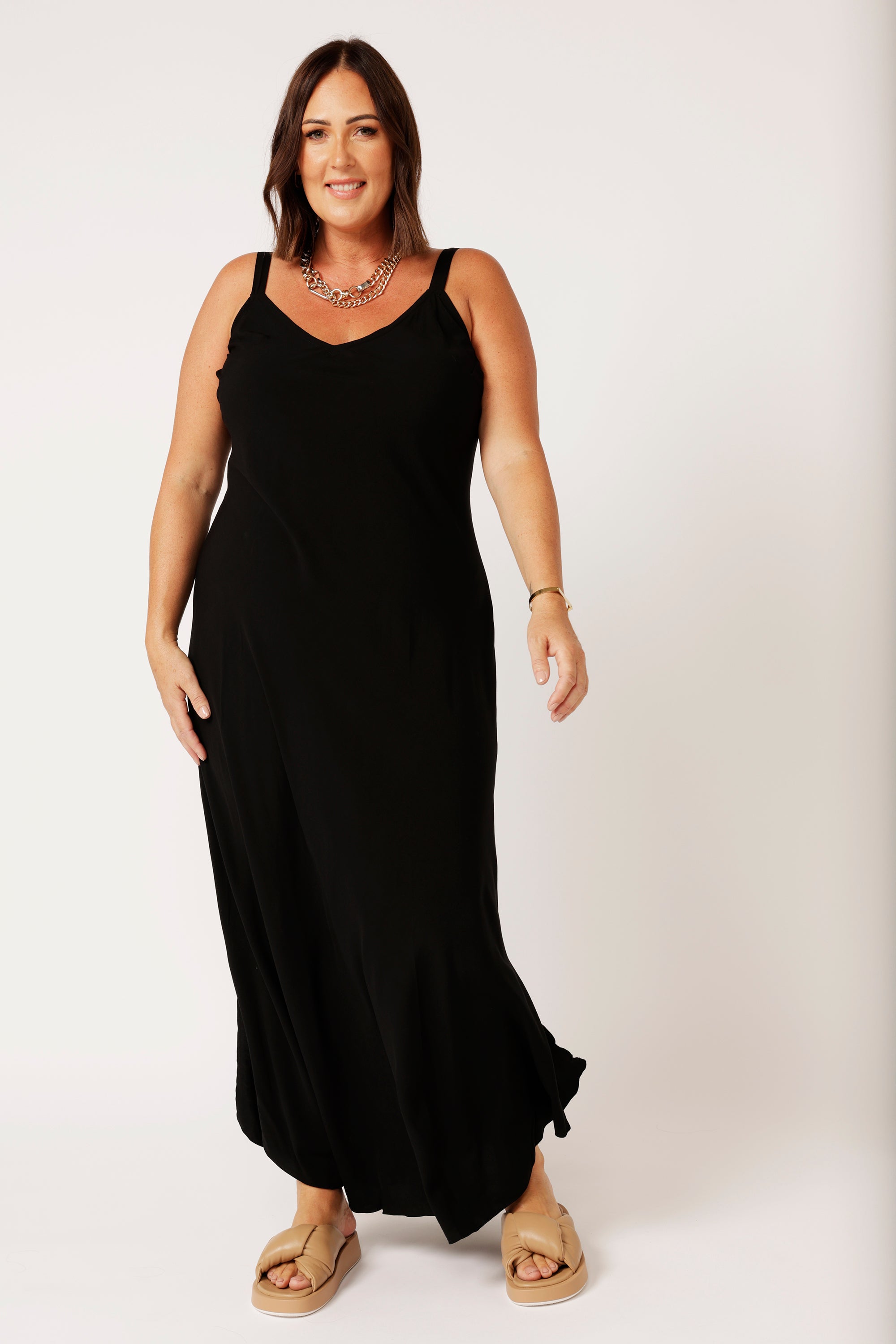 Saffron Road | Super Maxi Slip Dress | Mid Weight Rayon | Black