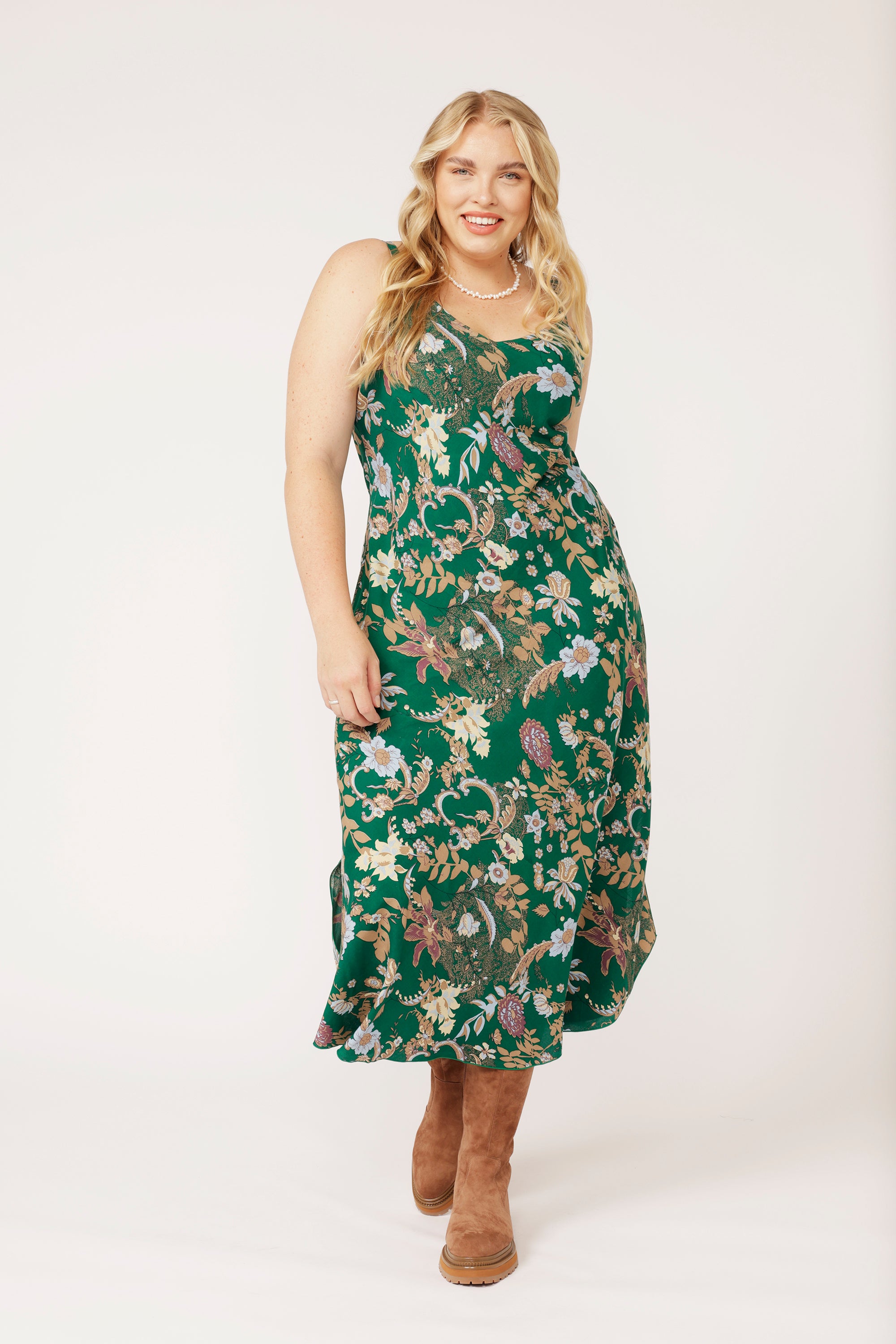 Slip Dress MAXI Midnight Garden Green - Saffron Road